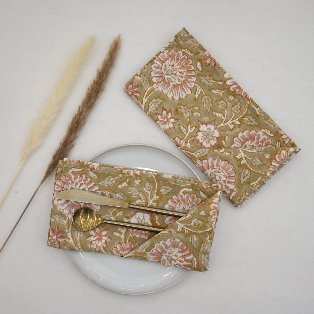 Taupe Botanical Floral Dinner Napkin