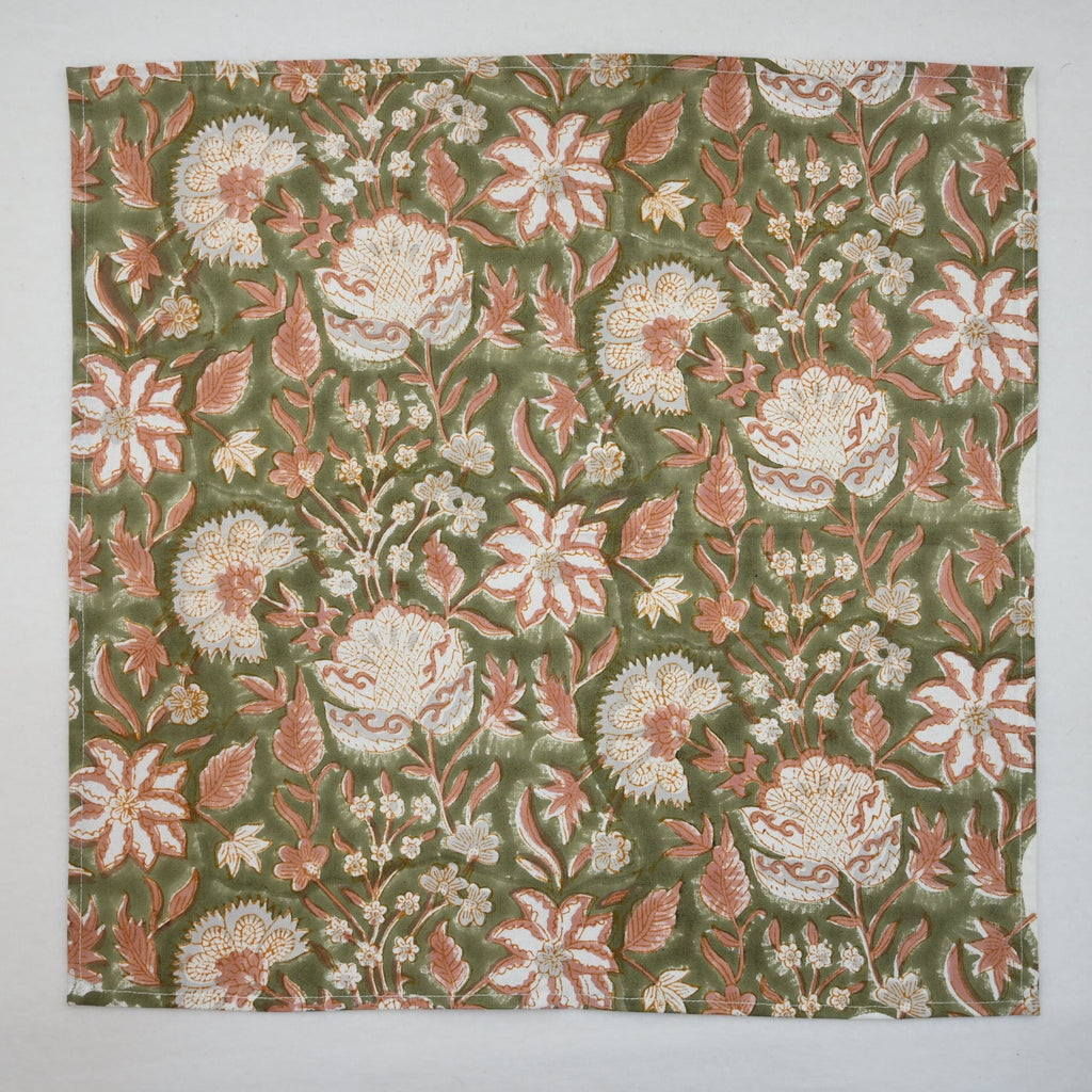 Moss Green Floral Cloth Napkin