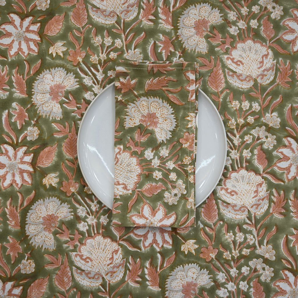 Moss Green Floral Cloth Napkin