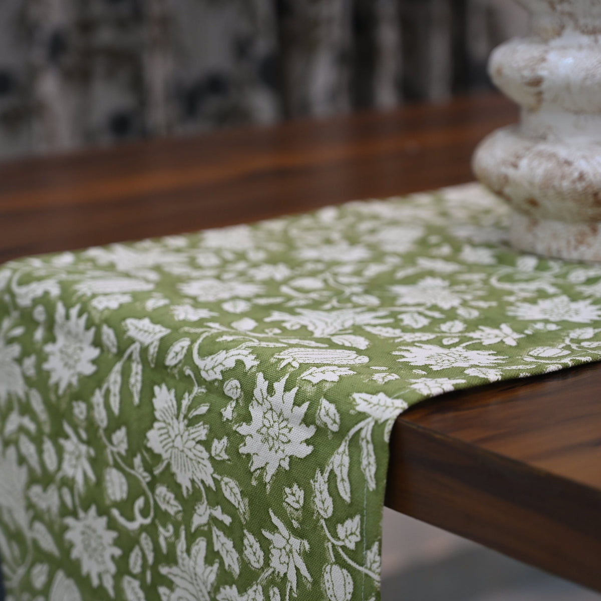 Leron Olive Cotton Table Runner