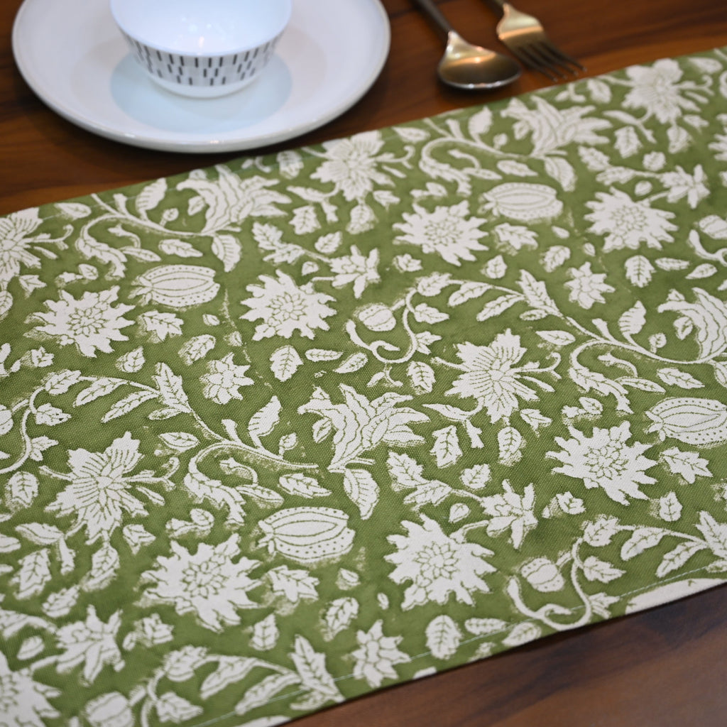 Leron Olive Cotton Table Runner