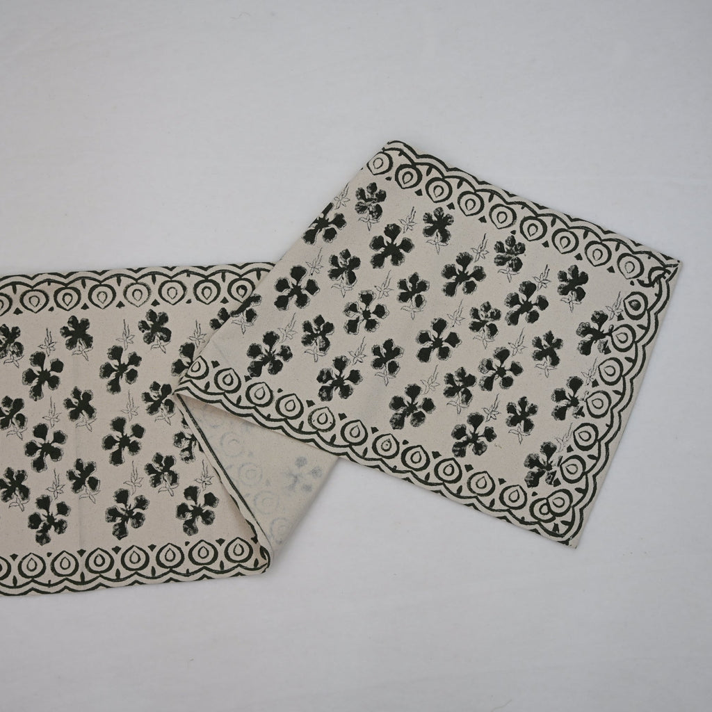 Olra Jet Black Cotton Table Runner
