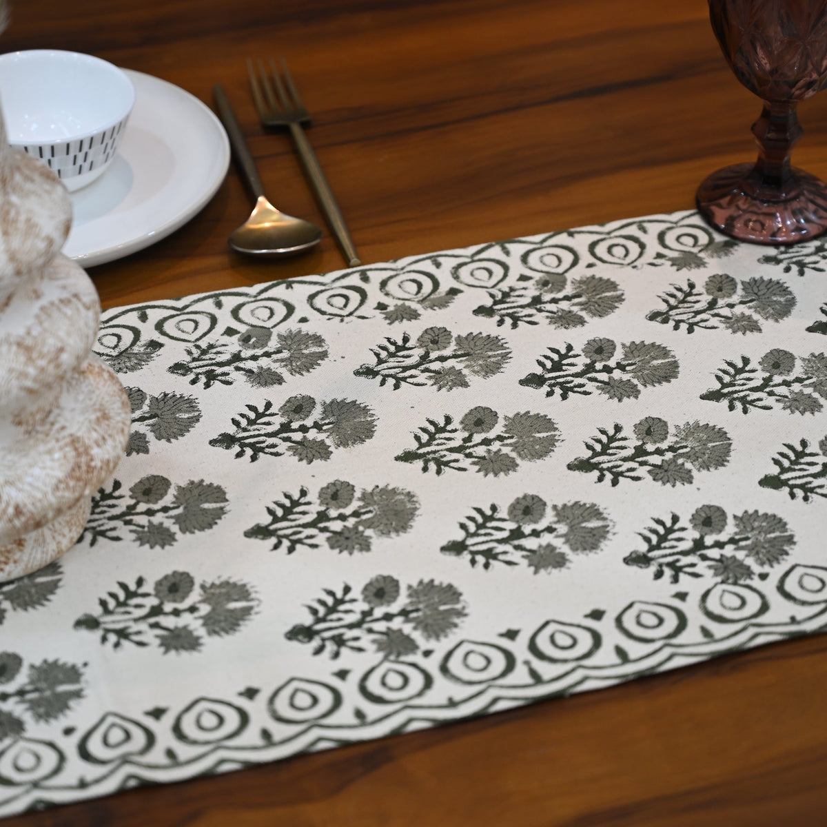 Nevas Slate Cotton Table Runner