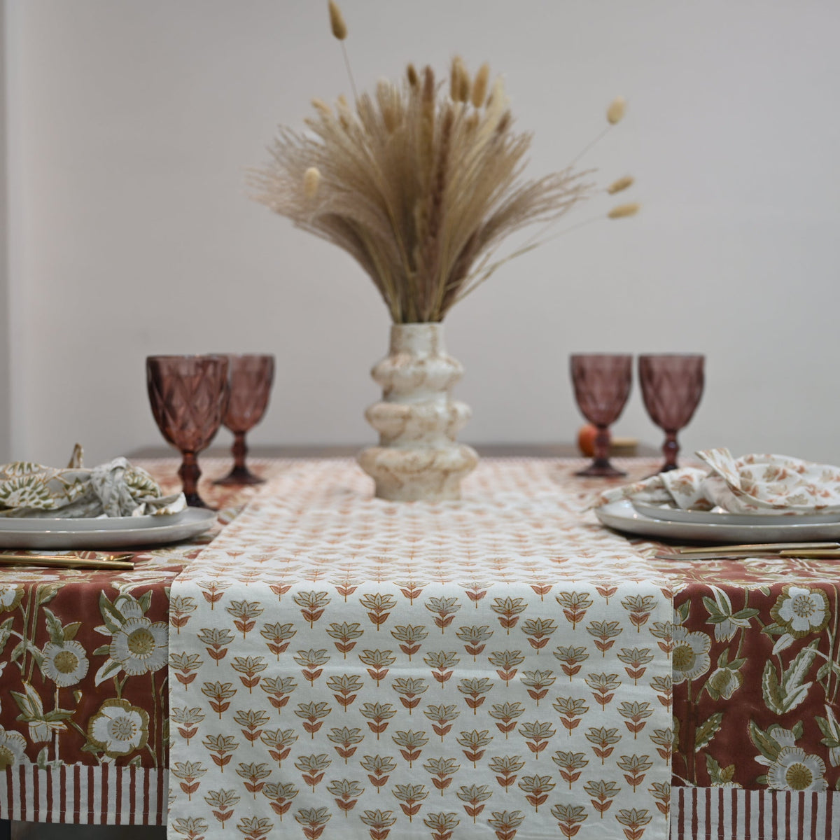 Oriak Blush Pink Cotton Table Runner