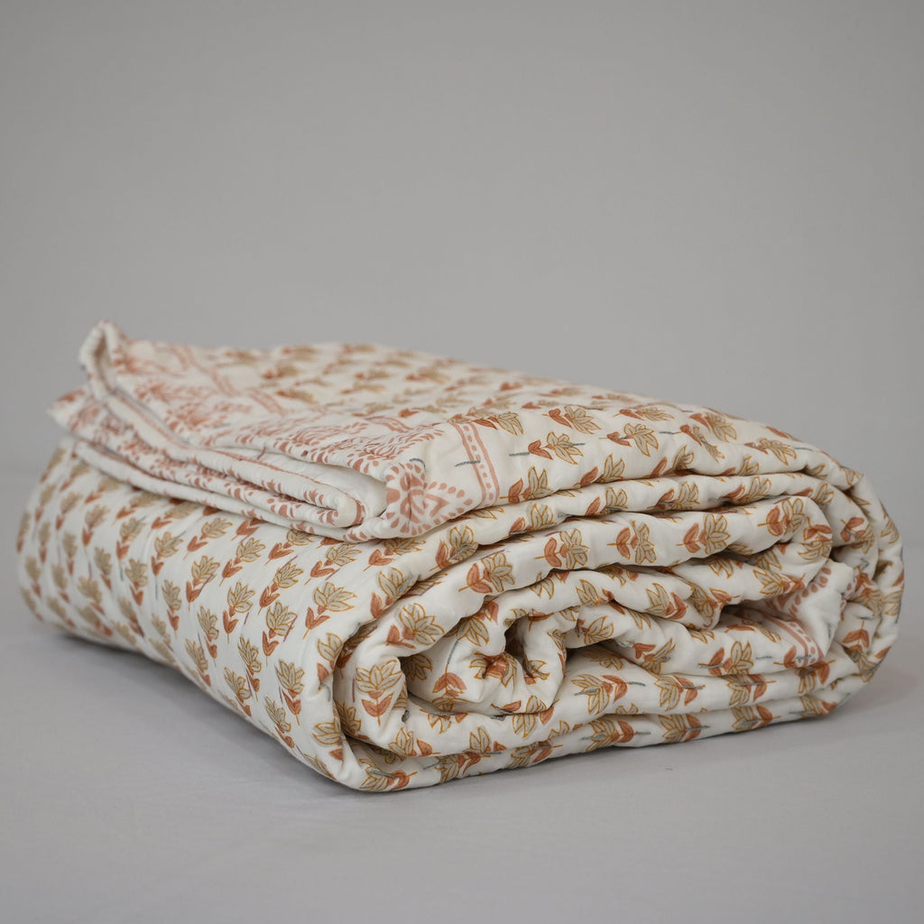 Clara Botanical Hand Block Printed Quilt