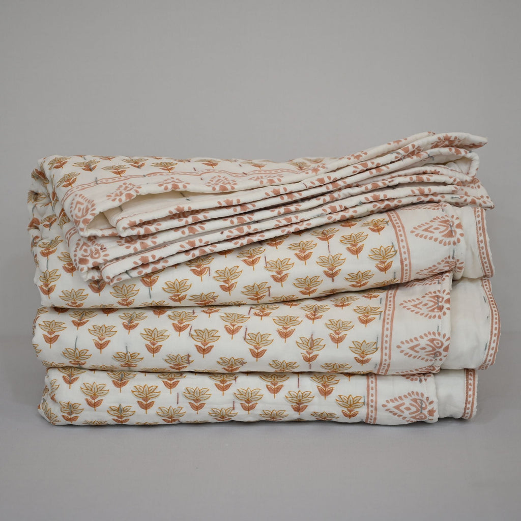 Clara Botanical Hand Block Printed Quilt