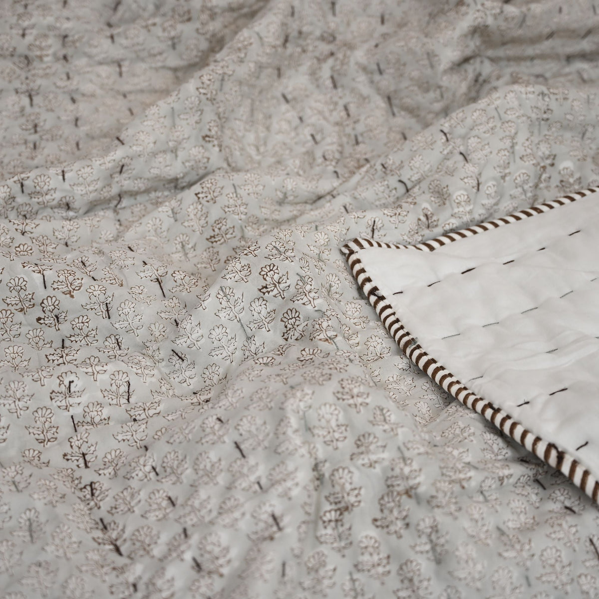 Evan Floral Hand Block Printed Quilt