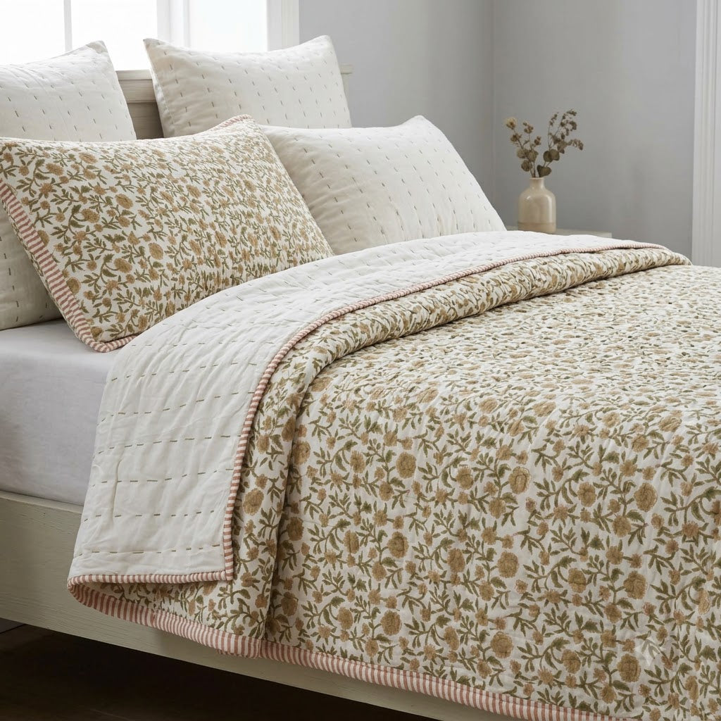 Charity Floral Hand Block Printed Quilt
