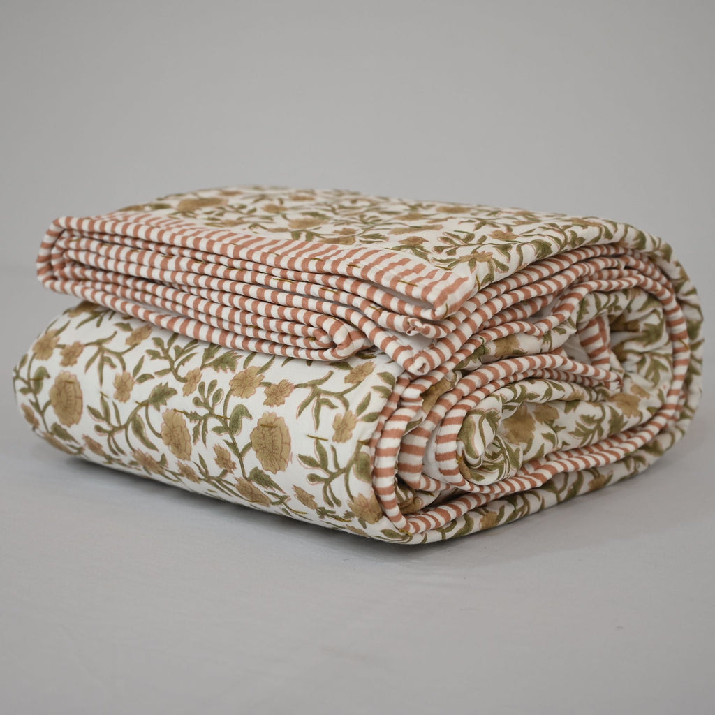 Charity Floral Hand Block Printed Quilt