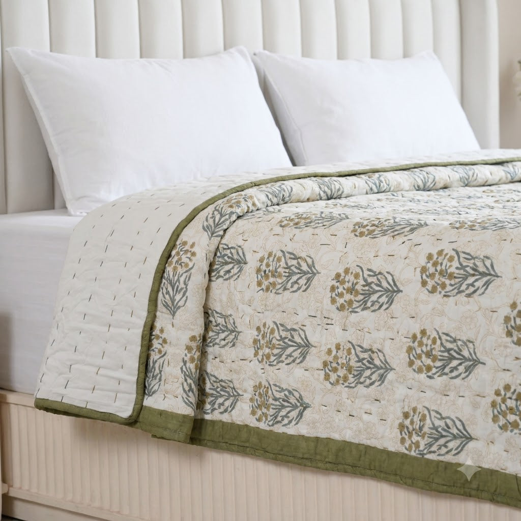Cole Botanical Hand Block Printed Quilt