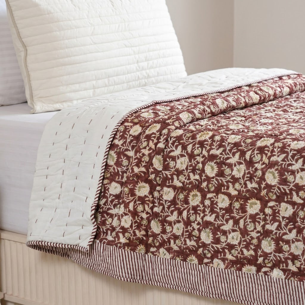Damian Floral Hand Block Printed Quilt