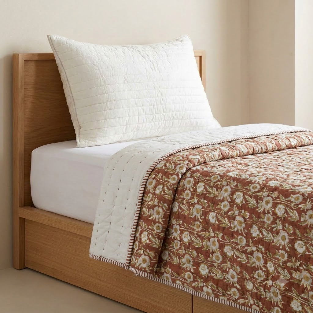 Tristan Floral Hand Block Printed Quilt
