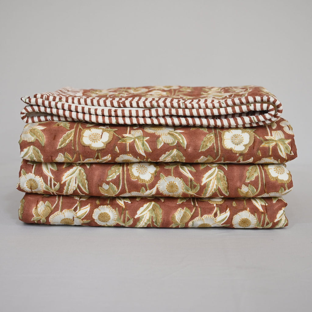 Tristan Floral Hand Block Printed Quilt