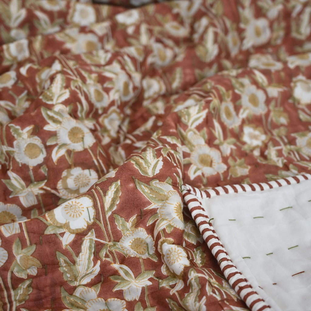 Tristan Floral Hand Block Printed Quilt