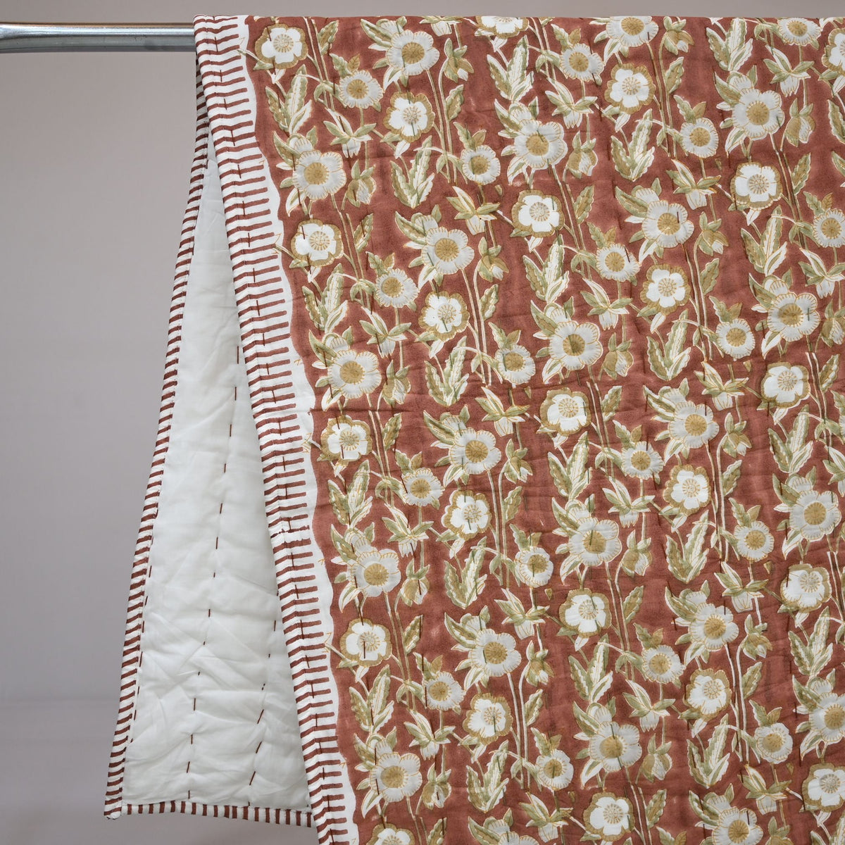 Tristan Floral Hand Block Printed Quilt