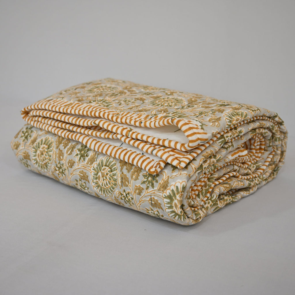 Gavin Floral Hand Block Printed Quilt