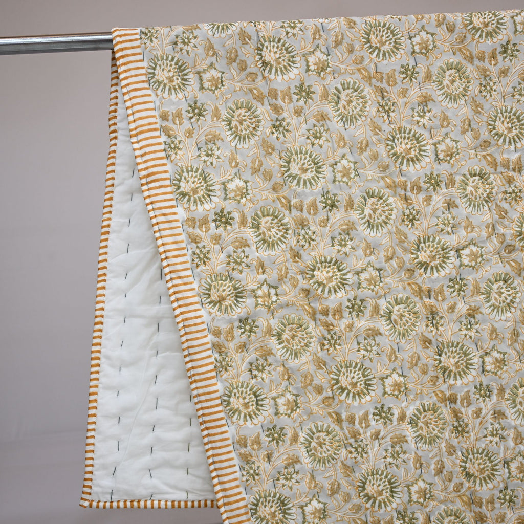 Gavin Floral Hand Block Printed Quilt