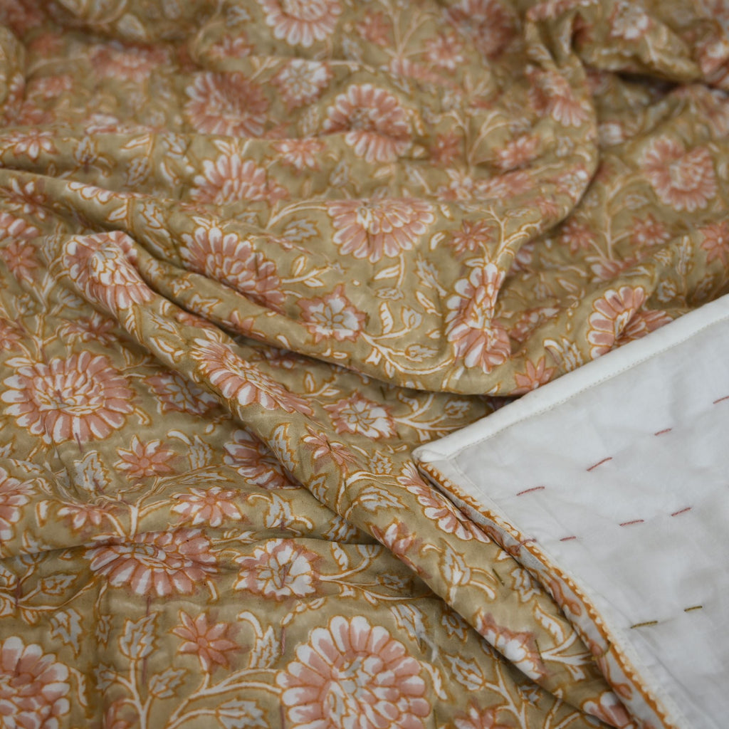 Gavin Floral Hand Block Printed Quilt