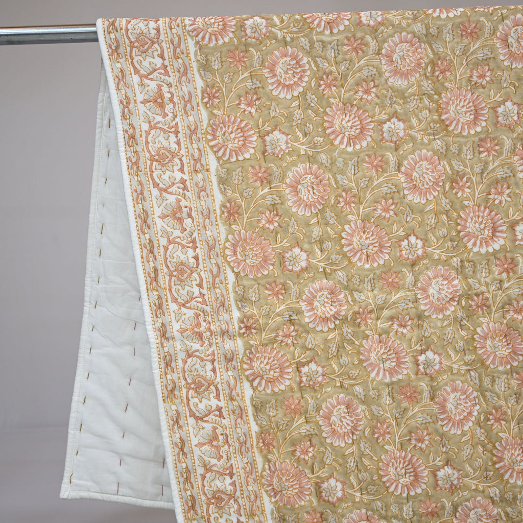 Gavin Floral Hand Block Printed Quilt