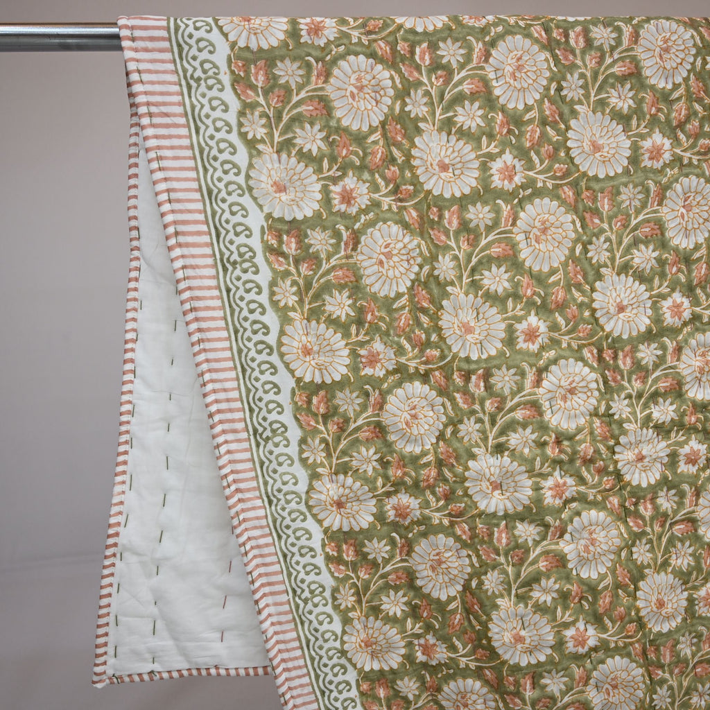 Gavin Floral Hand Block Printed Quilt