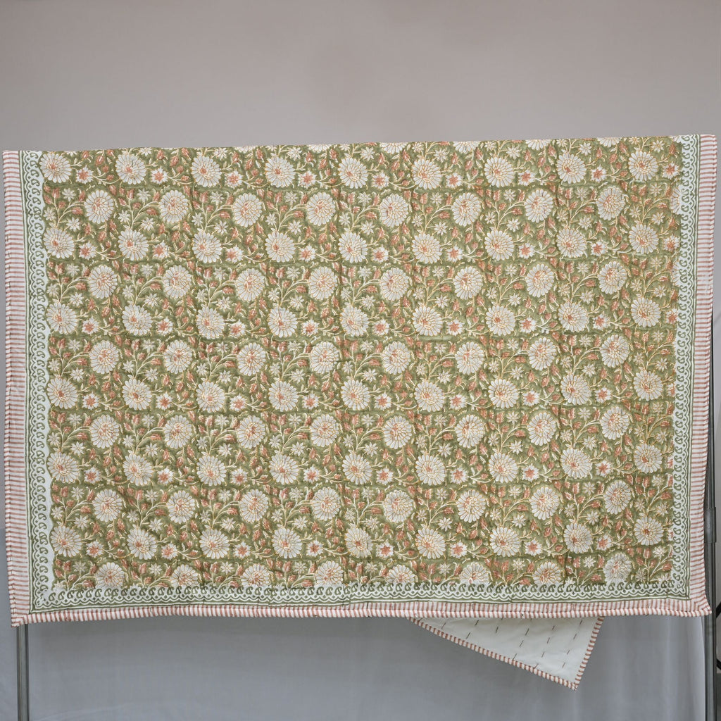 Gavin Floral Hand Block Printed Quilt