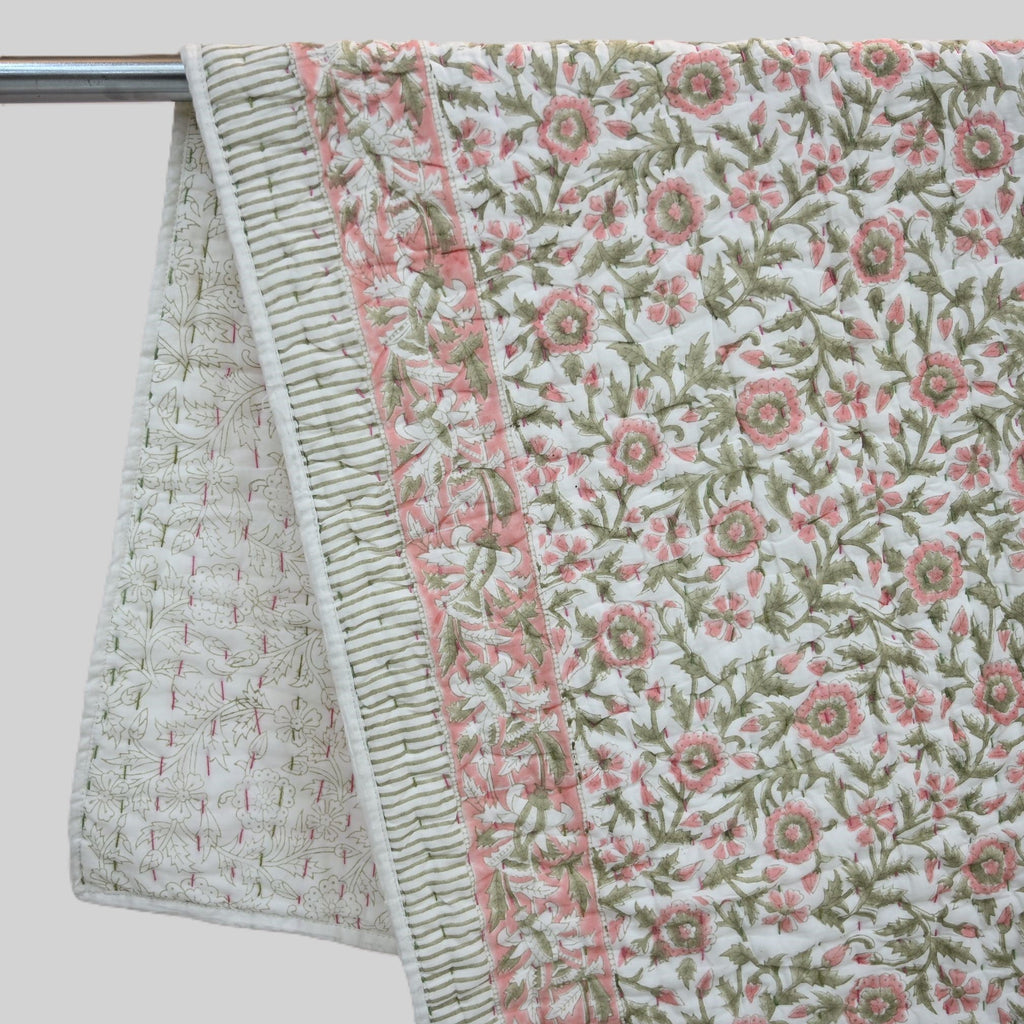 Everett Floral Hand Block Printed Quilt