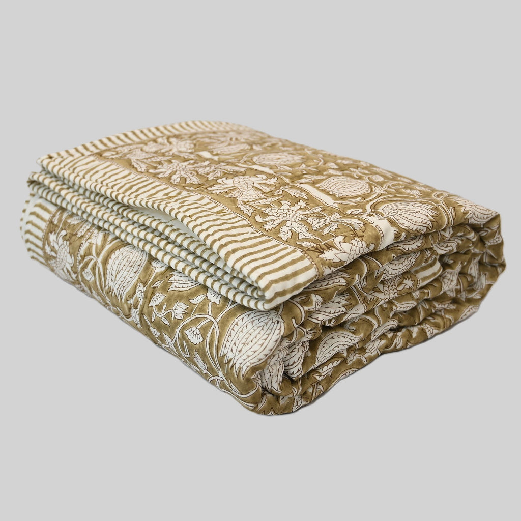 Bennet Floral Hand Block Printed Quilt