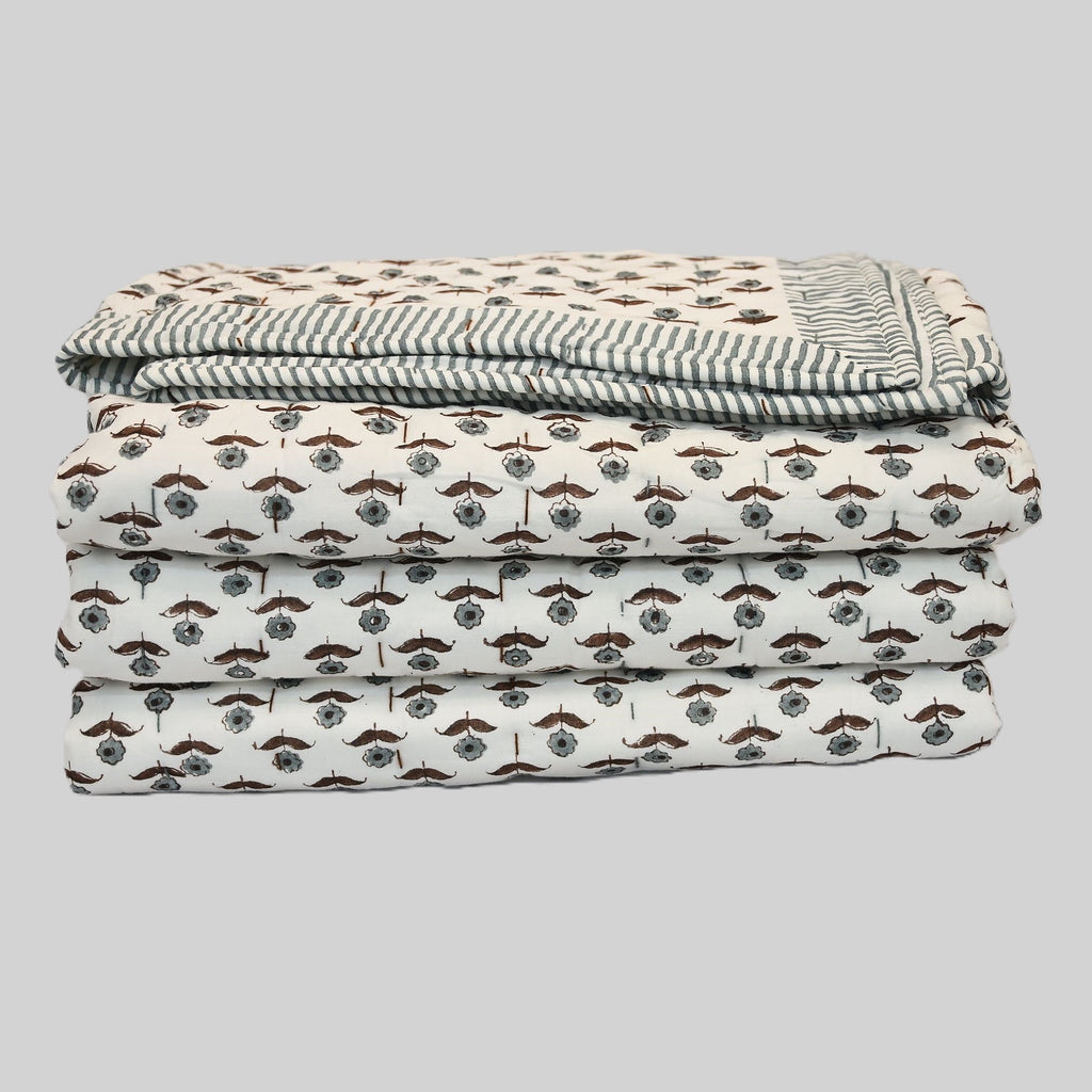 Calvin Floral Hand Block Printe Quilt