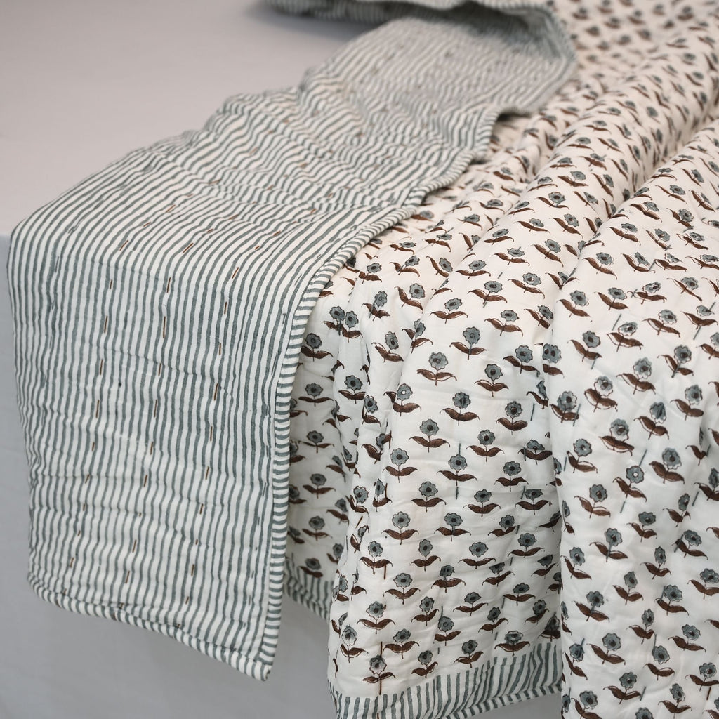 Calvin Floral Hand Block Printe Quilt