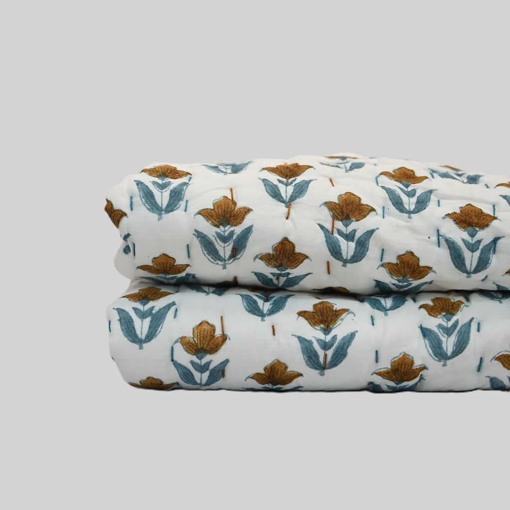 Mason Floral Hand Block Printed Quilt