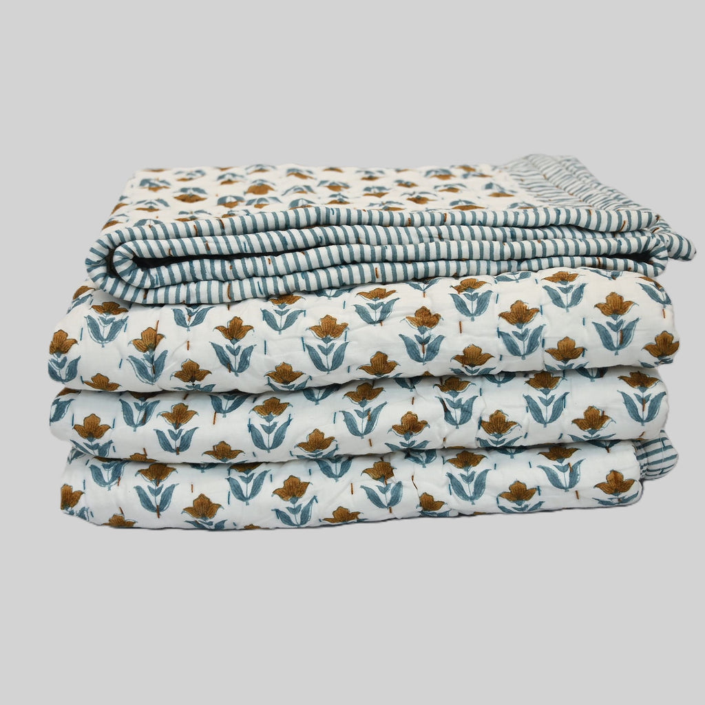 Mason Floral Hand Block Printed Quilt