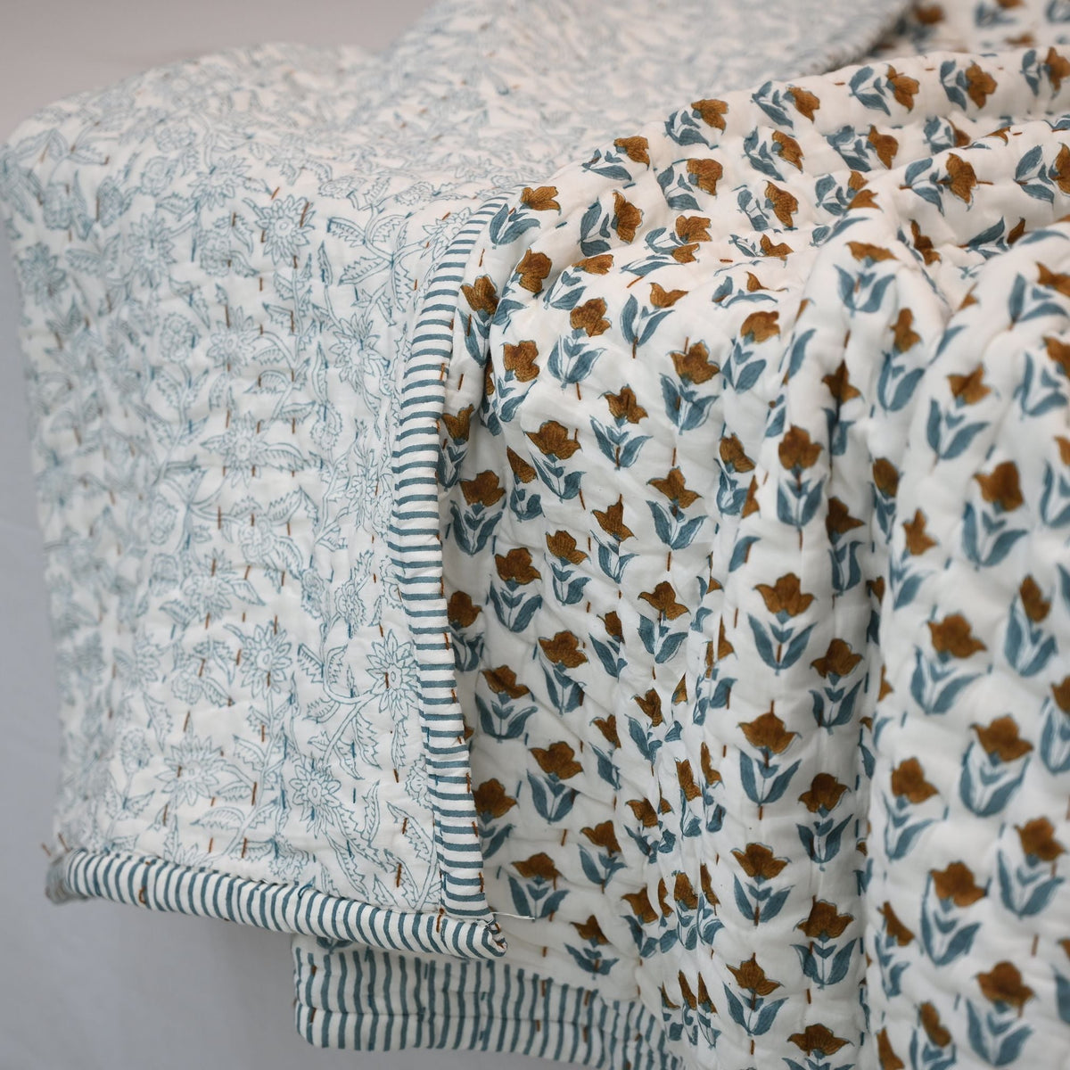 Mason Floral Hand Block Printed Quilt
