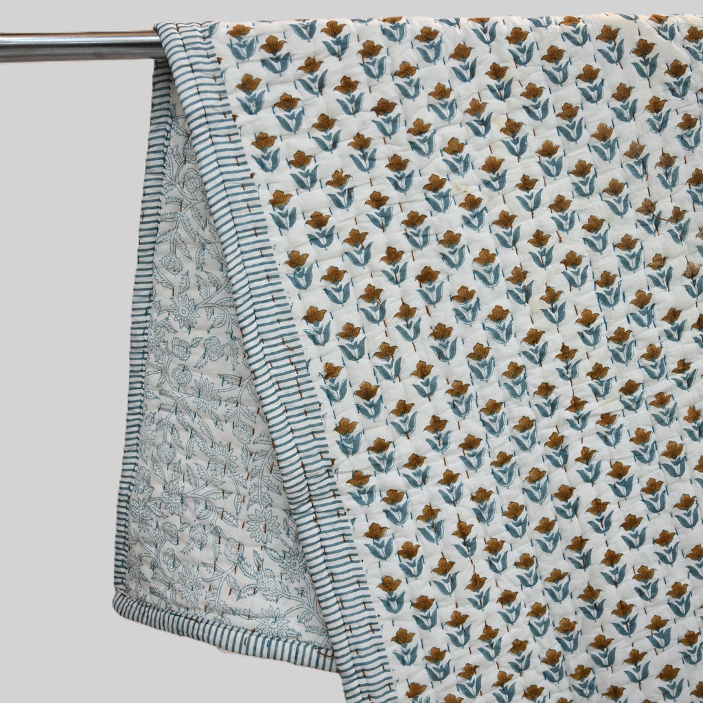 Mason Floral Hand Block Printed Quilt