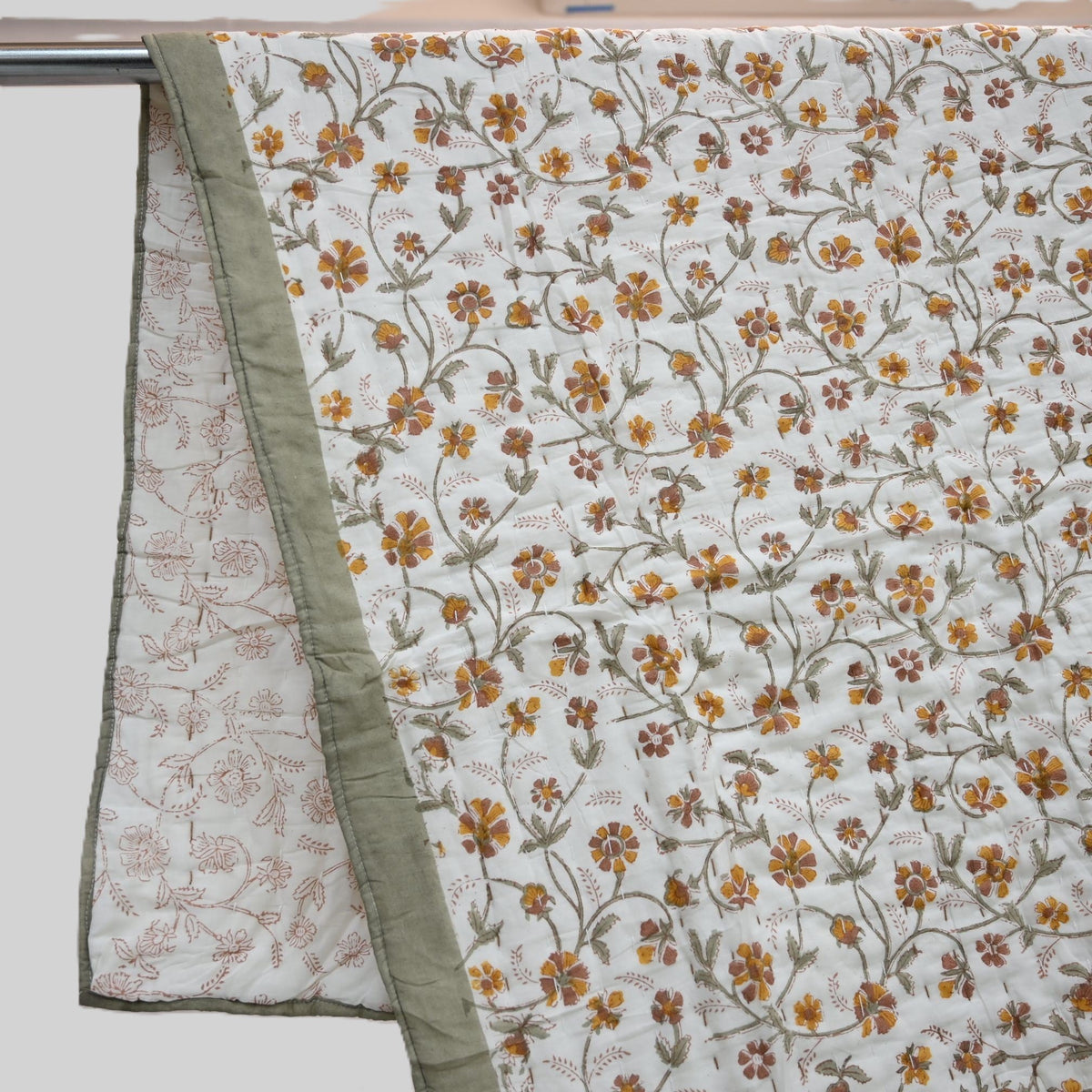 Rowan Floral Hand Block Printed Quilt