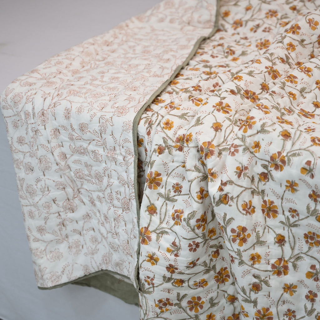 Rowan Floral Hand Block Printed Quilt