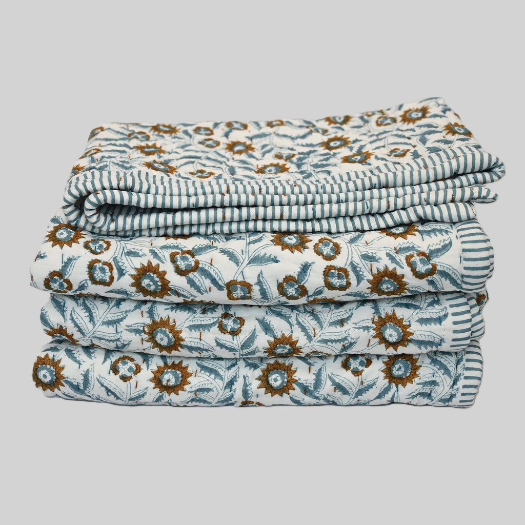 Ellis Floral Hand Block Printe Quilt