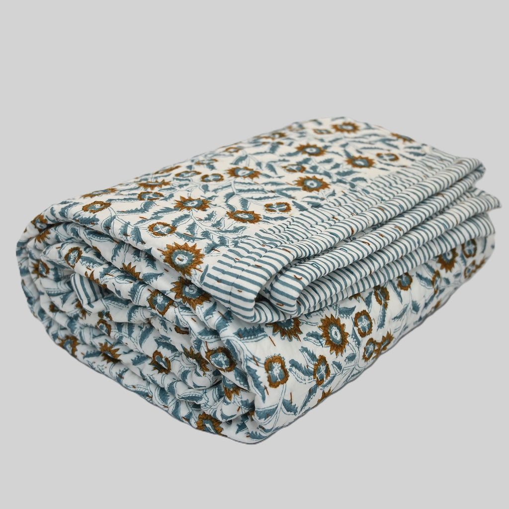 Ellis Floral Hand Block Printe Quilt