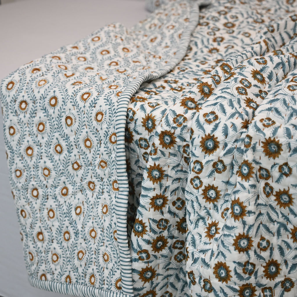 Ellis Floral Hand Block Printe Quilt
