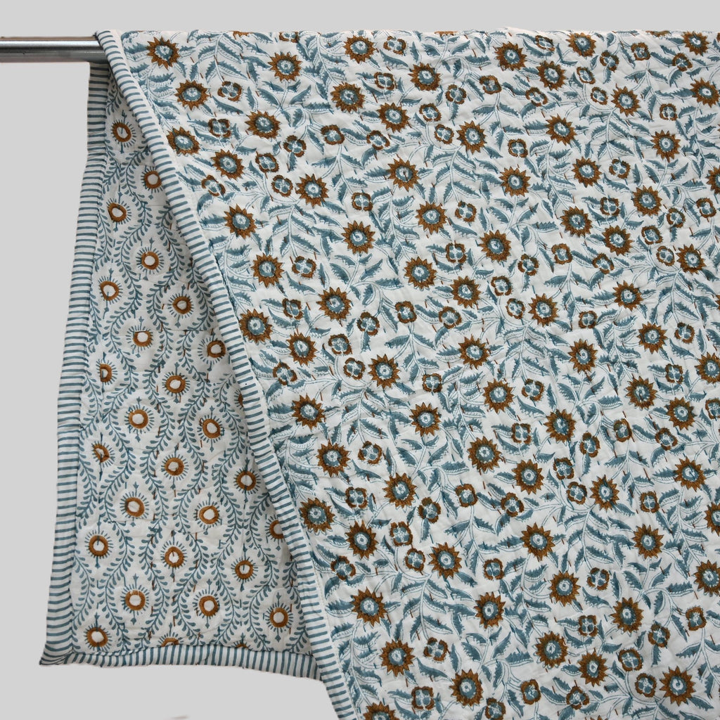 Ellis Floral Hand Block Printe Quilt