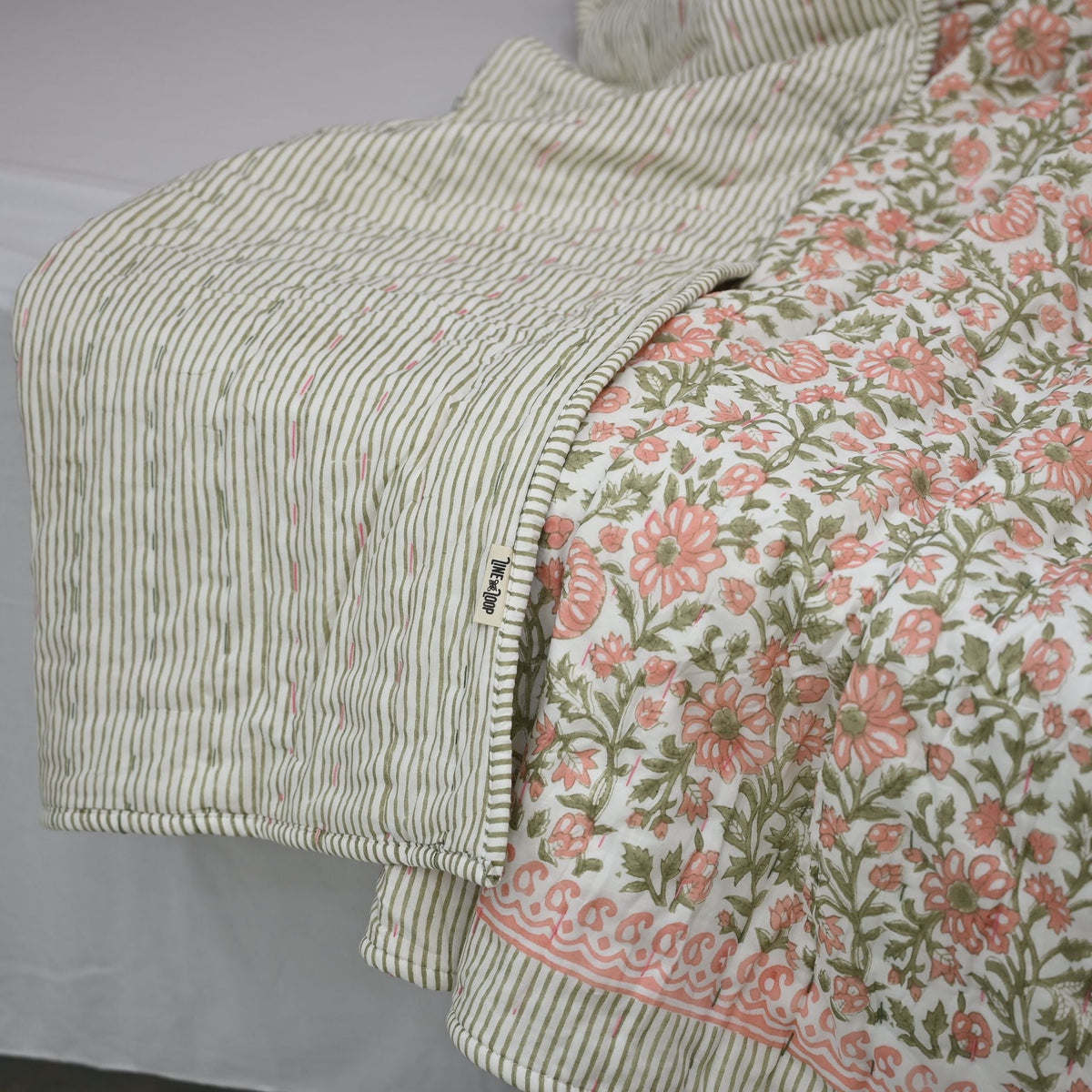 Silas Botanical Hand Block Printed Quilt