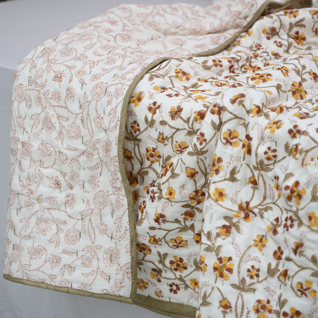 Rowan Floral Hand Block Printed Quilt