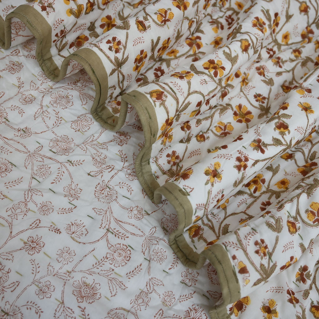 Rowan Floral Hand Block Printed Quilt