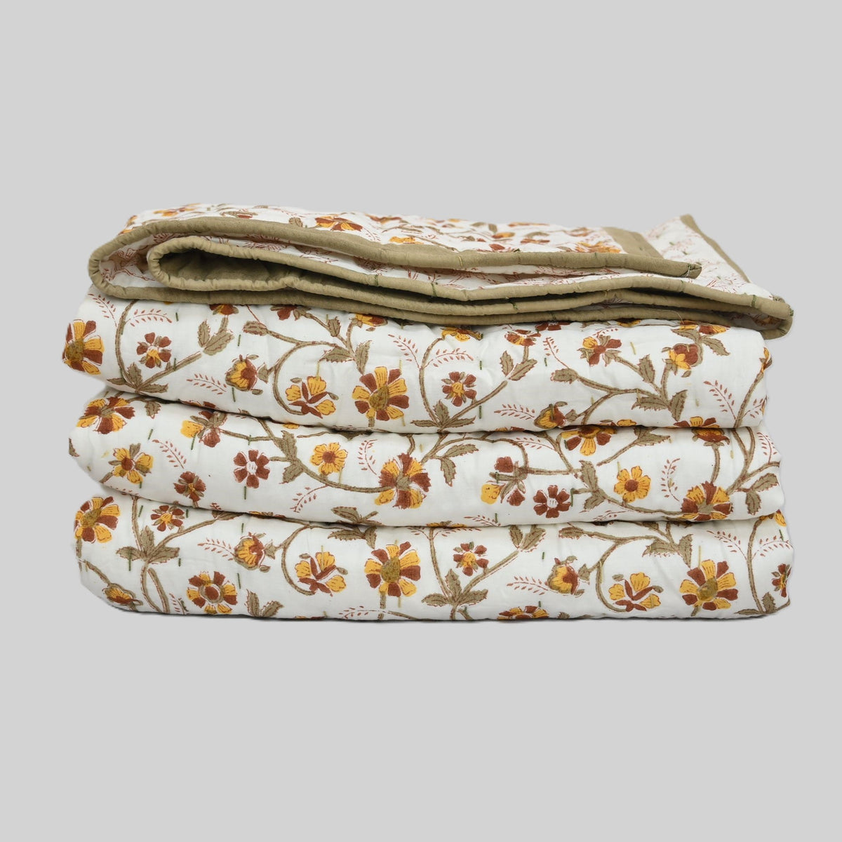 Rowan Floral Hand Block Printed Quilt