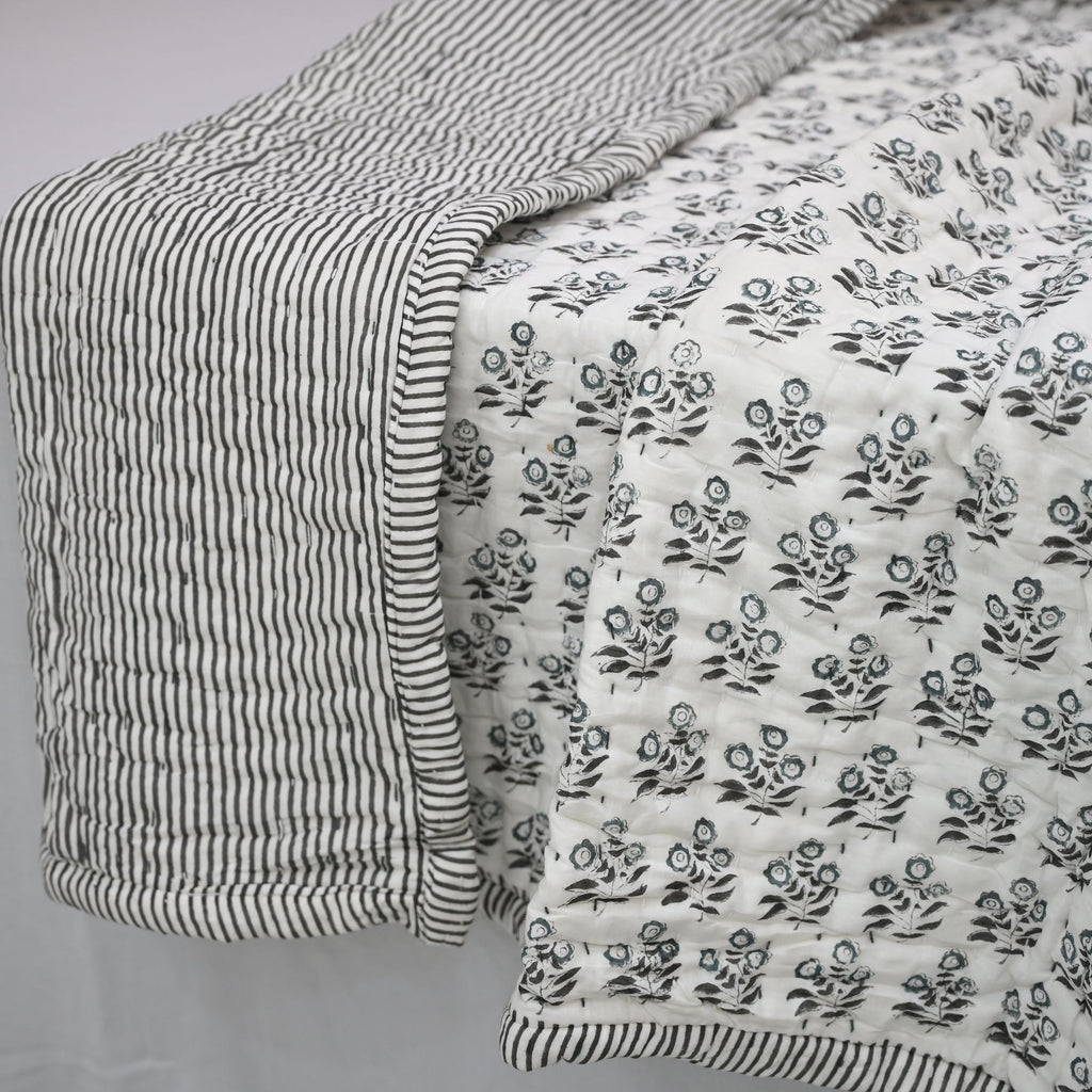 Asher Floral Hand Block Printed Quilt