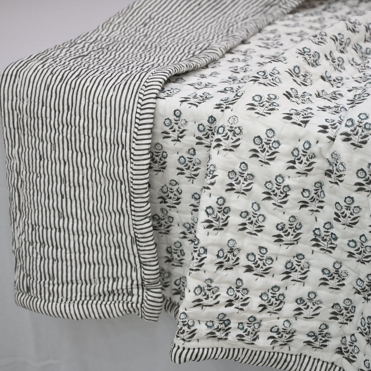 Asher Floral Hand Block Printed Quilt