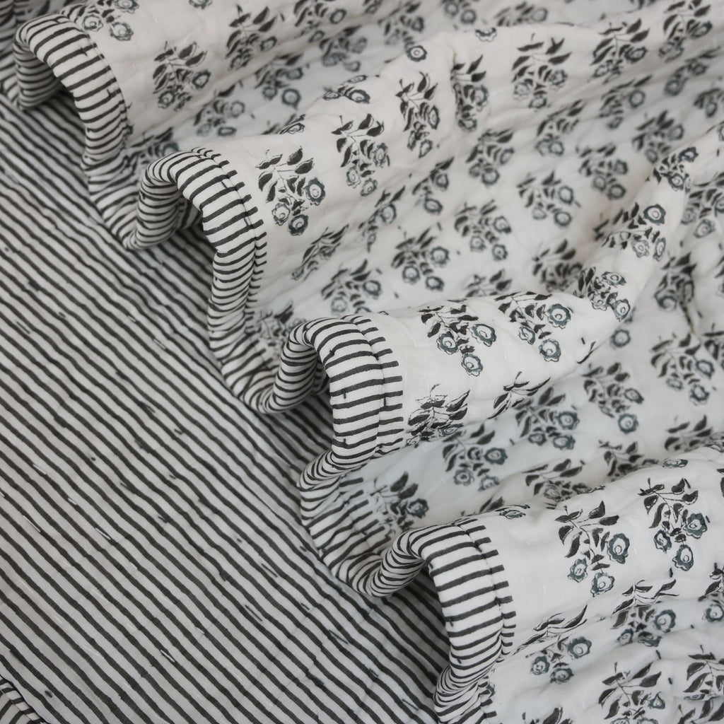Asher Floral Hand Block Printed Quilt