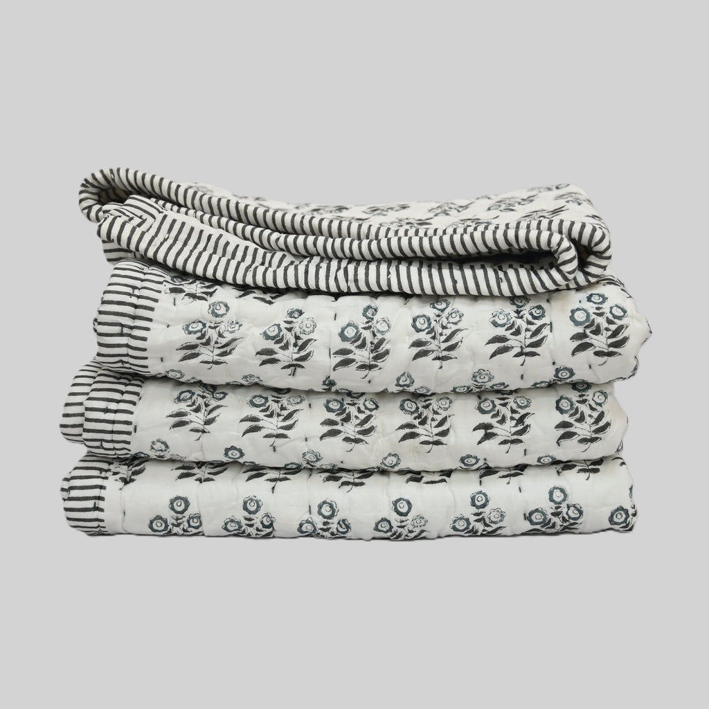 Asher Floral Hand Block Printed Quilt
