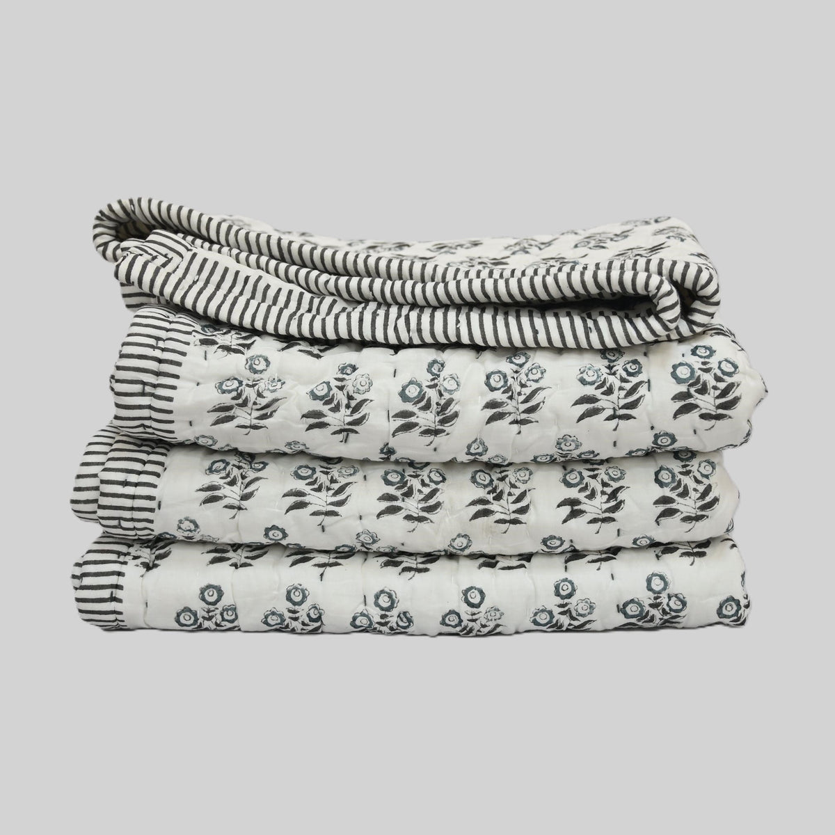 Asher Floral Hand Block Printed Quilt