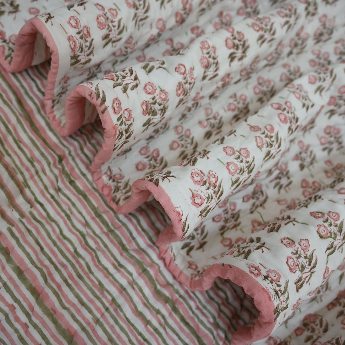 Asher Floral Hand Block Printed Quilt