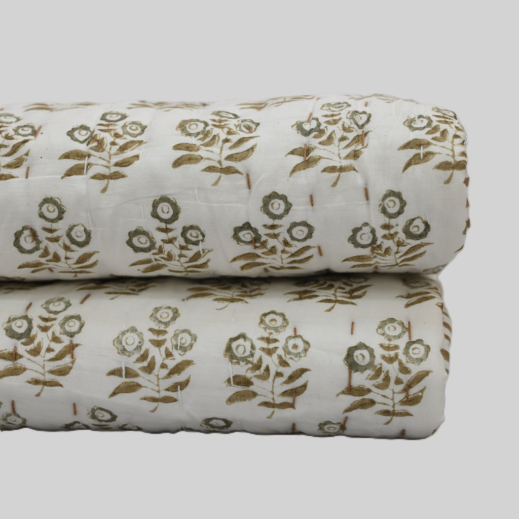 Asher Floral Hand Block Printed Quilt